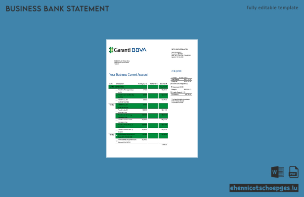 Garanti BBVA Bank Unternehmensabrechnung Word- und PDF-Beispielvorschau